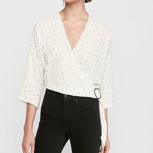 Express Metallic Dot Wrap Front Buckle Top